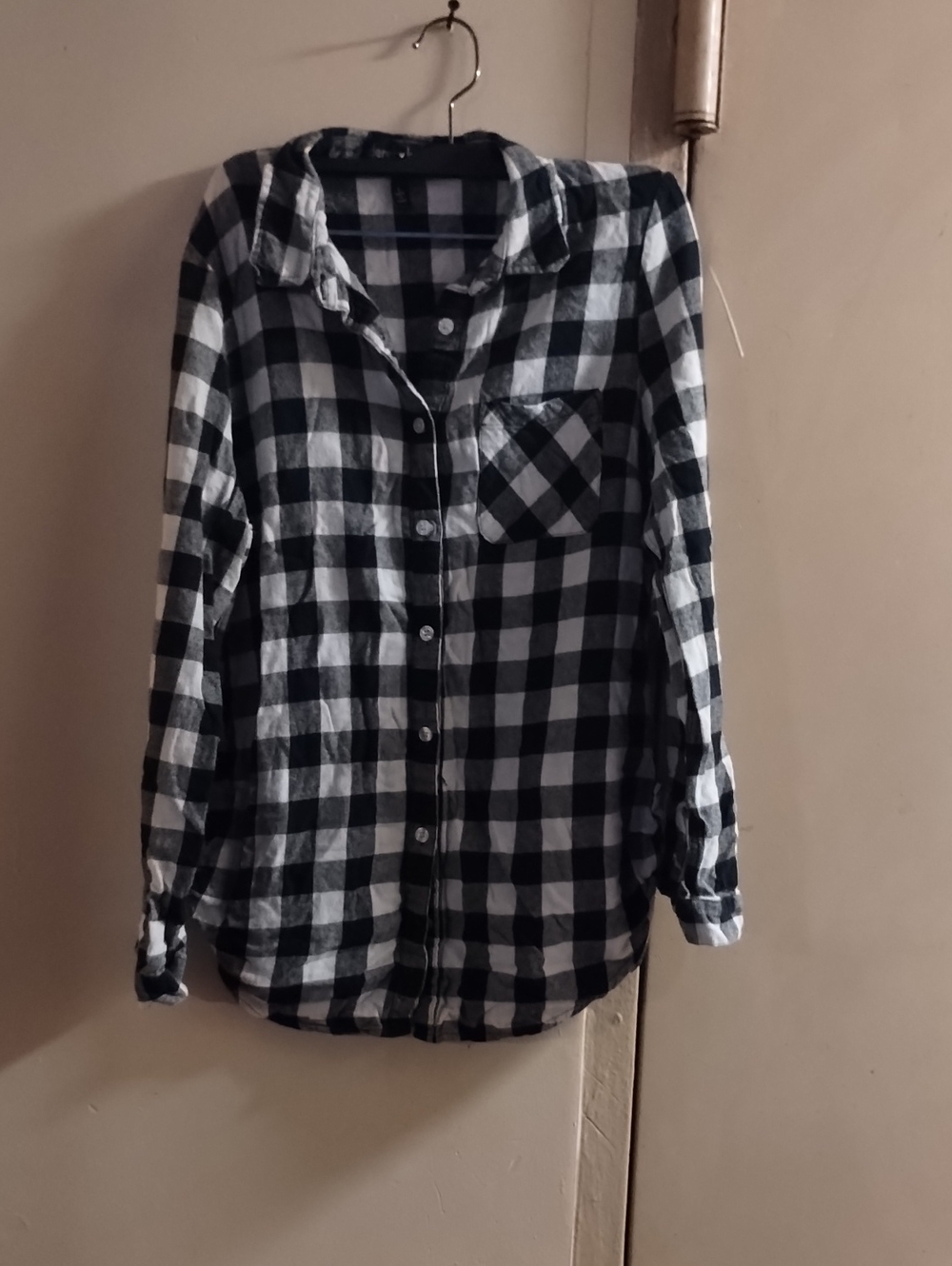 Black and White Plaid Button-Up Shirt
